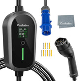 Coolladen 7.4KW Carregador EV Portátil 1 Fase 32A Tipo 2 Carregador de Veículo Elétrico, 8H Carregamento programado,4 Níveis Estação de carregamento com corrente ajustável com ficha CEE